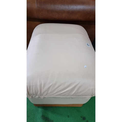 479 - Large full cream leather pillow top footstool. Bought over 5 years ago and has never once been used,... 