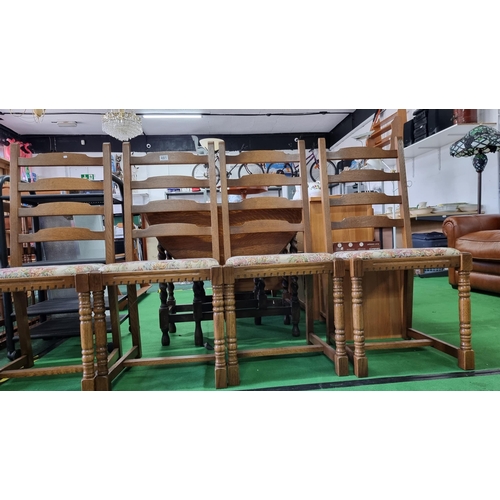 481 - Modern solid oak framed set of 4x dining chairs with tapestry upholstered seats. All in excellent cl... 