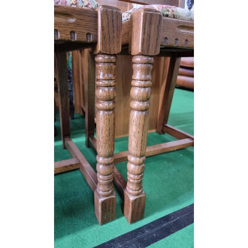 481 - Modern solid oak framed set of 4x dining chairs with tapestry upholstered seats. All in excellent cl... 