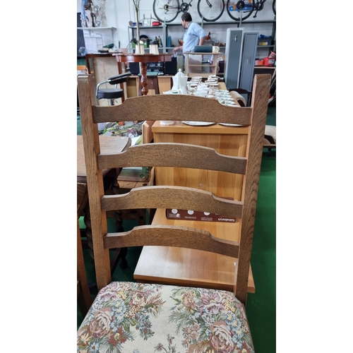 481 - Modern solid oak framed set of 4x dining chairs with tapestry upholstered seats. All in excellent cl... 