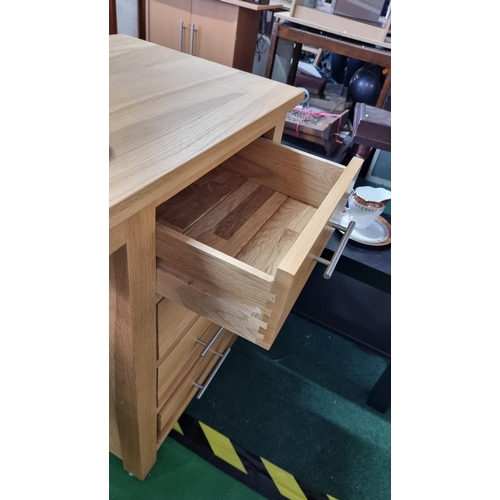 483 - Good quality modern solid oak dressing table / desk with four drawers. In excellent clean condition ... 