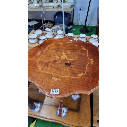 488 - Italian inlaid Sorento wine table along with an antique pitch pine stool with a green felt top. Wine... 