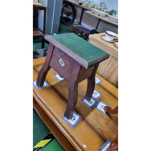 488 - Italian inlaid Sorento wine table along with an antique pitch pine stool with a green felt top. Wine... 