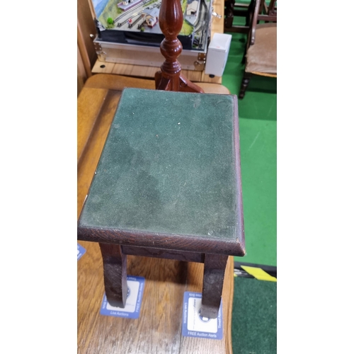 488 - Italian inlaid Sorento wine table along with an antique pitch pine stool with a green felt top. Wine... 