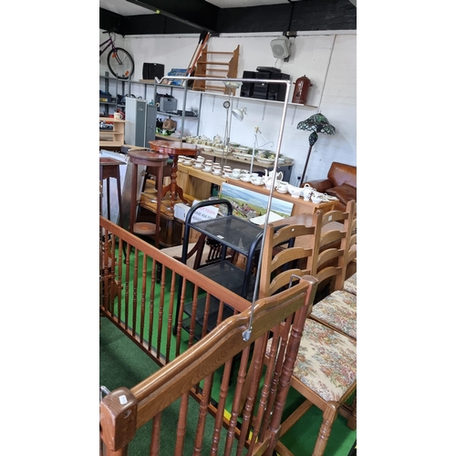 497 - Early vintage solid oak cot with height adjustable sides & metal bracket for mobile, fully complete.... 