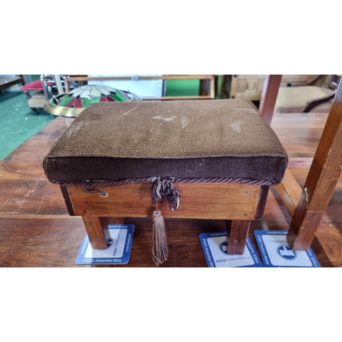 500 - Vintage style wooden school desk with lift up lid along with a small storage stool. Desk measures 42... 