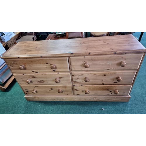 508 - Solid pine 6 drawer wide chest drawers with bun handles  good quality with dove tail joints & solid ... 