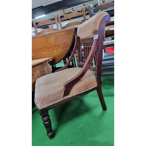 493 - Antique Victorian bedroom chair in clean order. Measures 70cm height, 48cm length, 49cm width.