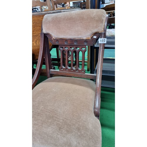 493 - Antique Victorian bedroom chair in clean order. Measures 70cm height, 48cm length, 49cm width.