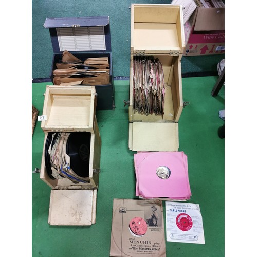 87 - Large quantity if 78's, various genres, complete with solid wooden storage boxes etc