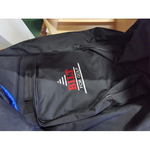 7 - 2x waterproof golf bag covers with wheels inserted, one by Forgan St. Andrews along with a pair of D... 