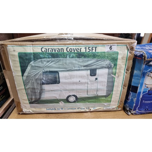 6 - Boxed 15ft caravan cover in good order along with two boxed camping gaz lights