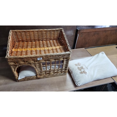 14 - Multi level wicker cat bed / basket with a bed inside and ontop in good condition height 43cm width ... 