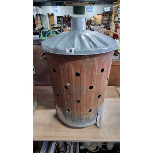 18 - Large galvanised incinerator with lid along with a smaller similar incinerator height of larger one ... 