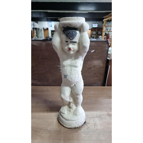 22 - Painted stoneware garden statue with a strange resemblance to Hitler, height 66cm diameter 20cm