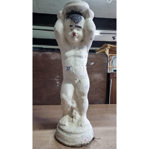 22 - Painted stoneware garden statue with a strange resemblance to Hitler, height 66cm diameter 20cm