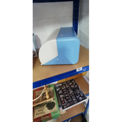 88 - Vintage bread bin in light blue and white plastic