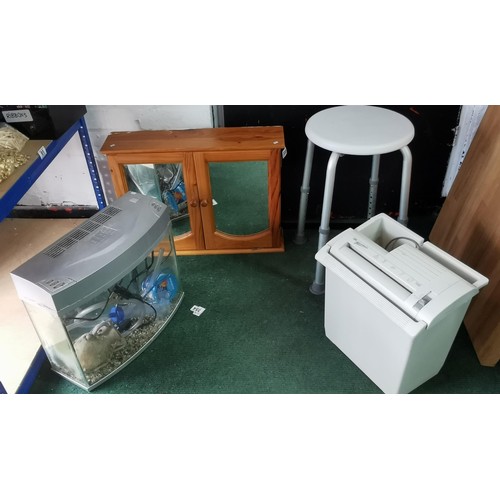 92 - Quantity of 4x home and office items inc vintage shredder, fish tank with accessories, pine bathroom... 