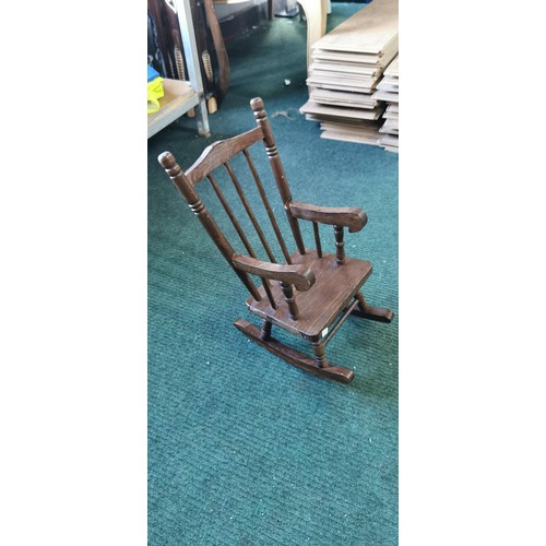 120 - Vintage ceramic wine barrel with tap and 6x cups along with a miniature hand made rocking chair. Roc... 