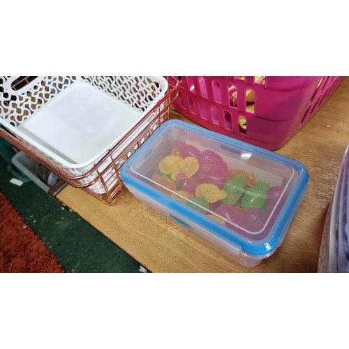 39 - Large quantity of various baskets and containers inc a container full of fruit design ice cubes and ... 