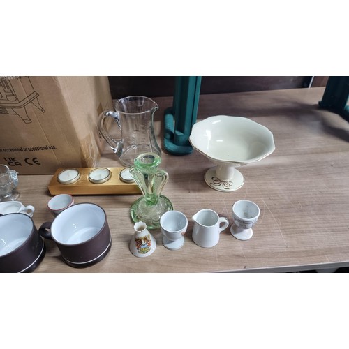 71 - Box of odds inc a Hornsea tea set and gardening stool