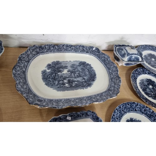 250 - Approx 33 pieces of antique blue and white Malvern pattern A. E. Jones & Co ( Albert Edward Jones) p... 