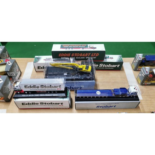 144 - 6x Eddie Stobart lorries / trucks inc Stobart rail Komatsu Hydraulic excavator W122, all new in orig... 