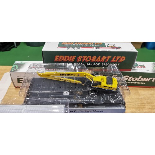 144 - 6x Eddie Stobart lorries / trucks inc Stobart rail Komatsu Hydraulic excavator W122, all new in orig... 