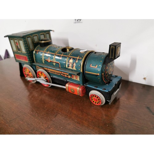 156 - Vintage Western battery powered tin plate locomotive in good overall condition by Modern Toys, Japan... 