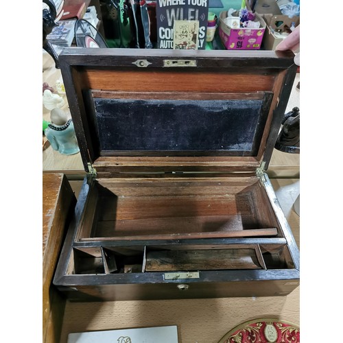 165 - Vintage printing press in wooden box along with a brass banded oak writing slope, needs some light r... 