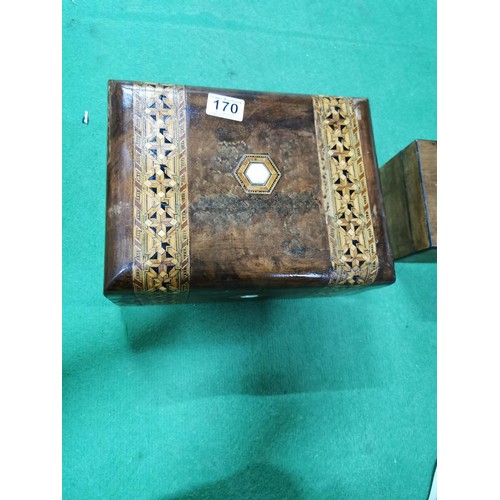 170 - 2x very good quality jewellery / storage boxes with intricate inlaid marquetry design complete with ... 