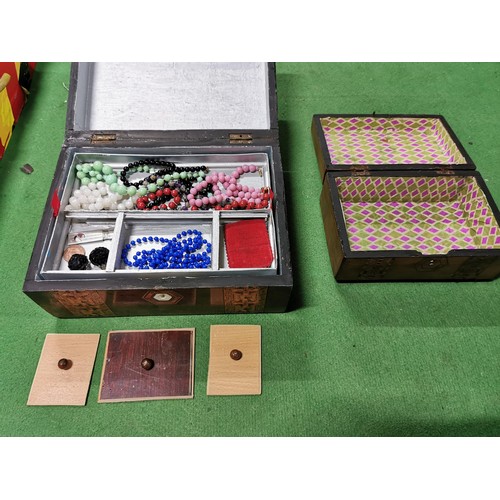 170 - 2x very good quality jewellery / storage boxes with intricate inlaid marquetry design complete with ... 