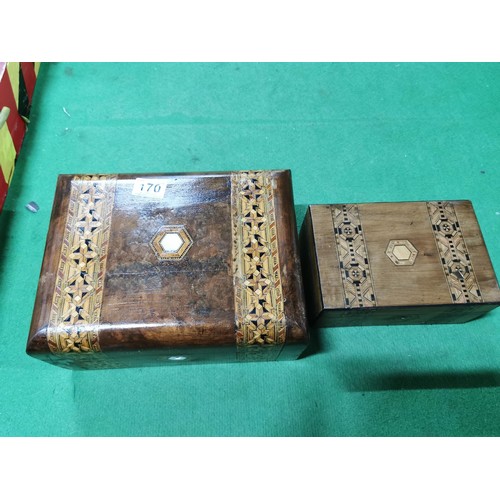 170 - 2x very good quality jewellery / storage boxes with intricate inlaid marquetry design complete with ... 