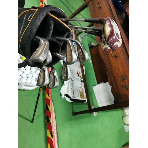 173 - Full set of Pro Power Petron GS golf clubs in a Skymax Sport golf bag along with a tub full of mostl... 