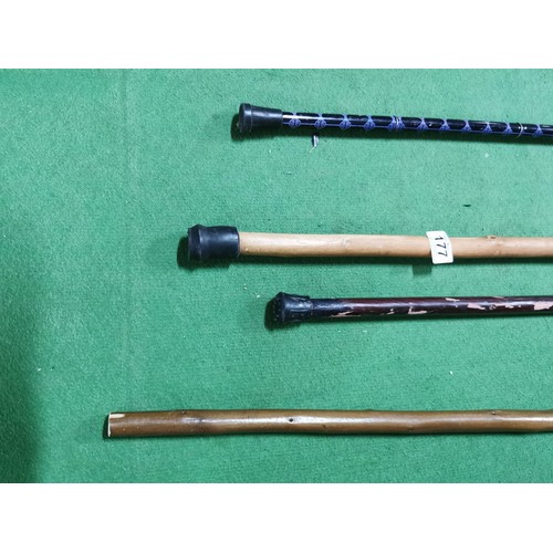 177 - 4x various walking sticks 3x in wood and 1x collapsible metal