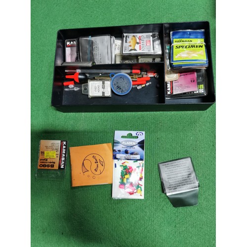 182 - Box of fishing floats and other fishing accessories along with a miniature cooking stove.