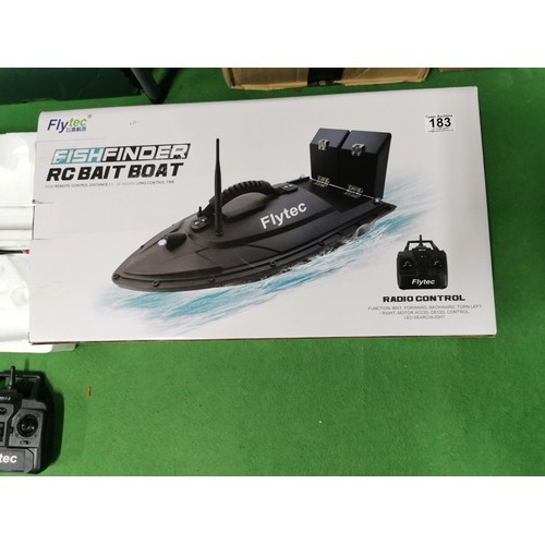 183 - flyTech fish finder remote controlled bait boat in as new condition, complete in box with all necess... 