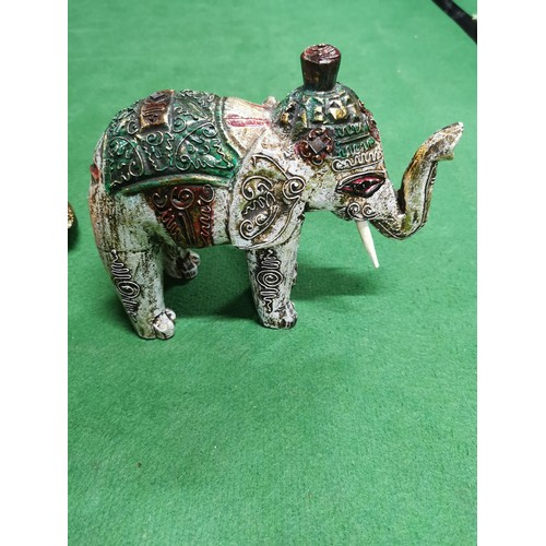 184 - 2x very ornate hand painted and decorated wooden carved figures of a standing elephant and a gold pa... 