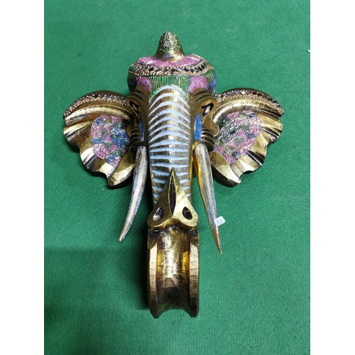 184 - 2x very ornate hand painted and decorated wooden carved figures of a standing elephant and a gold pa... 