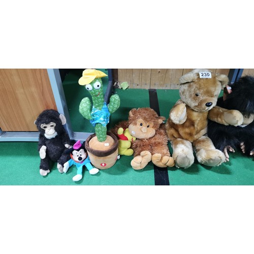 230 - Quantity of battery-operated animatronic soft toys with sounds and animation inc monkey etc