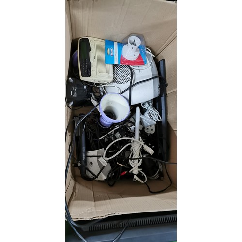 231 - Box full of electrical items inc AOC monitor, HDMI DVD player quantity of hair straighteners, fan he... 