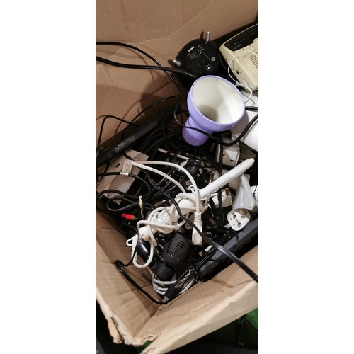 231 - Box full of electrical items inc AOC monitor, HDMI DVD player quantity of hair straighteners, fan he... 