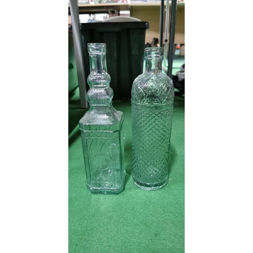 239 - Quantity of decorative glass vintage 3D textured bottles, Drystone English Cider glasses and Stella ... 