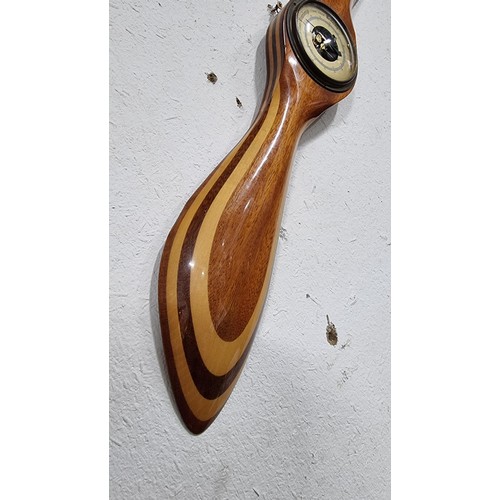 486 - Vintage solid wood propellor formed barometer with good choice cuts of wood post set hand for pressu... 