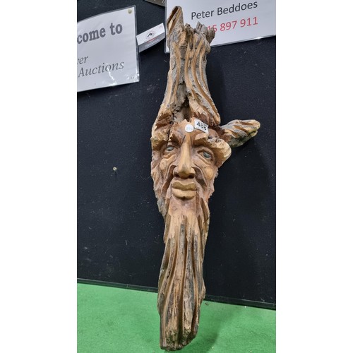 488 - Well carved man of the forest log face garden feature in good condition height 73cm width 26cm