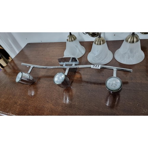 531 - Collection of 2 pairs of modern wall light fittings along with a three spot light ceiling fitting