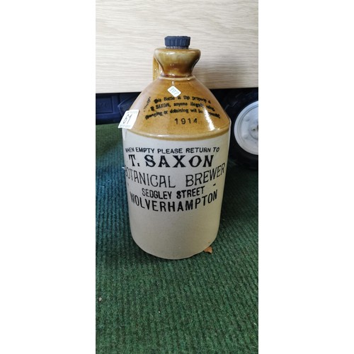 61 - Glazed stoneware small flagon with screw top stamped T. Saxon Botanical brewer, Wolverhampton, 1914.... 