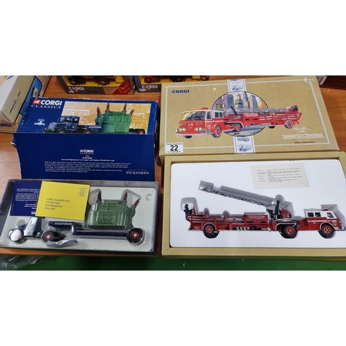 22 - Large boxed corgi fire truck 97321 a boxed corgi classics pickfords scammell highwayman low loader 1... 