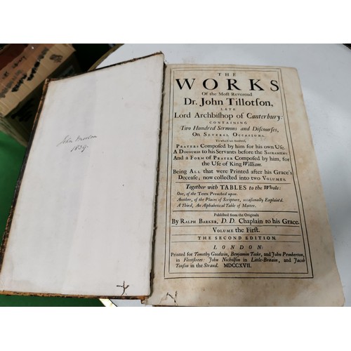 57 - Early Antique book Dated 1717 'The Works of the Most Reverend Dr. John Tillotson'. Volume 1. Leather... 