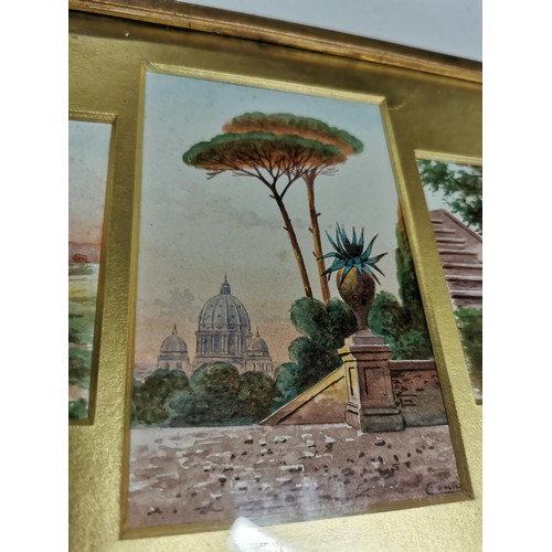 58 - A framed and glazed trio of watercolors depicting the view of St Peters from the Vatican Villa in th... 